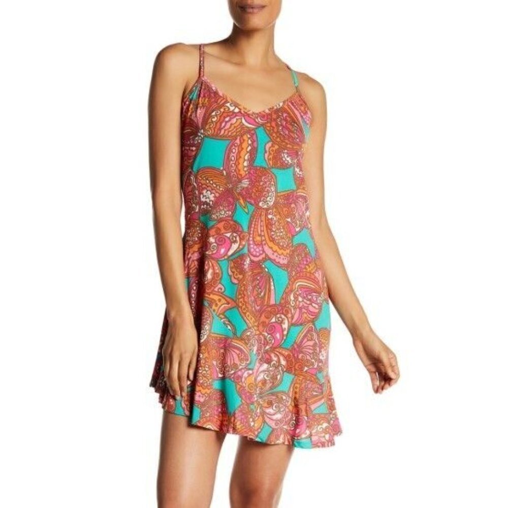 Trina Turk Moonlight Butterfly Asymmetrical Hem Dress Size Small Medium